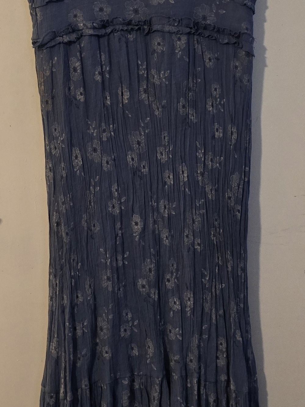 Crinkled Floral Maxi Dress — Blue